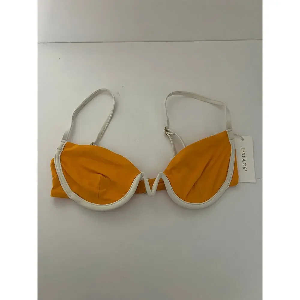 NWT L*Space Women's Nico Bikini Top Adjustable Straps Mango Orange Cream Size M